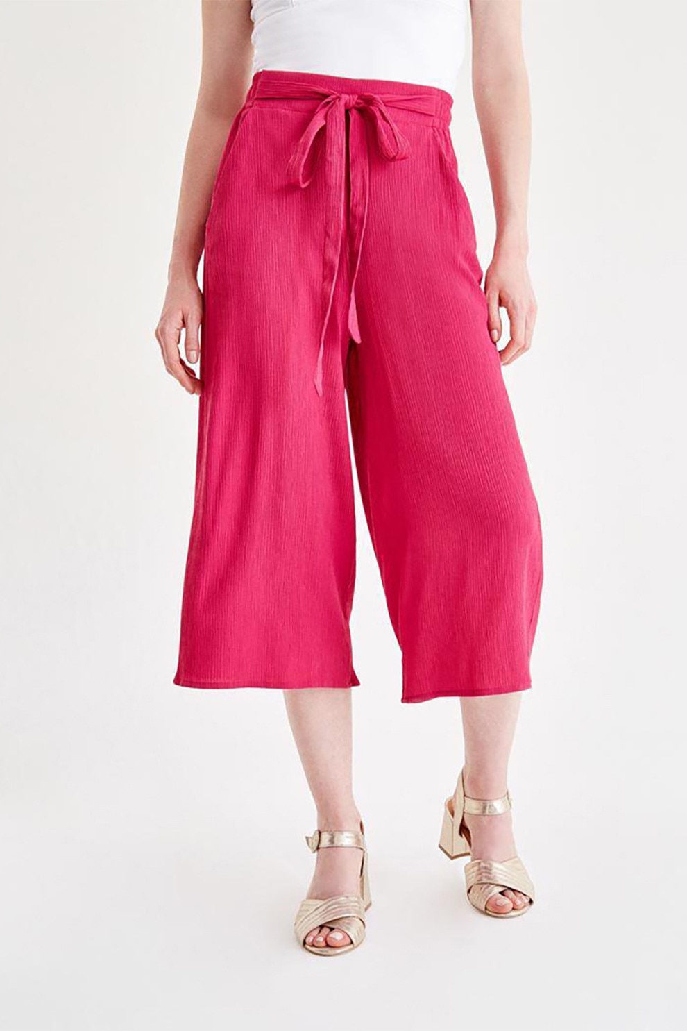 OXXO, Pantaloni culotte cu snur, Fucsia, M