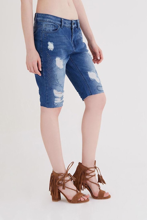 OXXO, Blugi scurti cu aspect deteriorat, Albastru melange