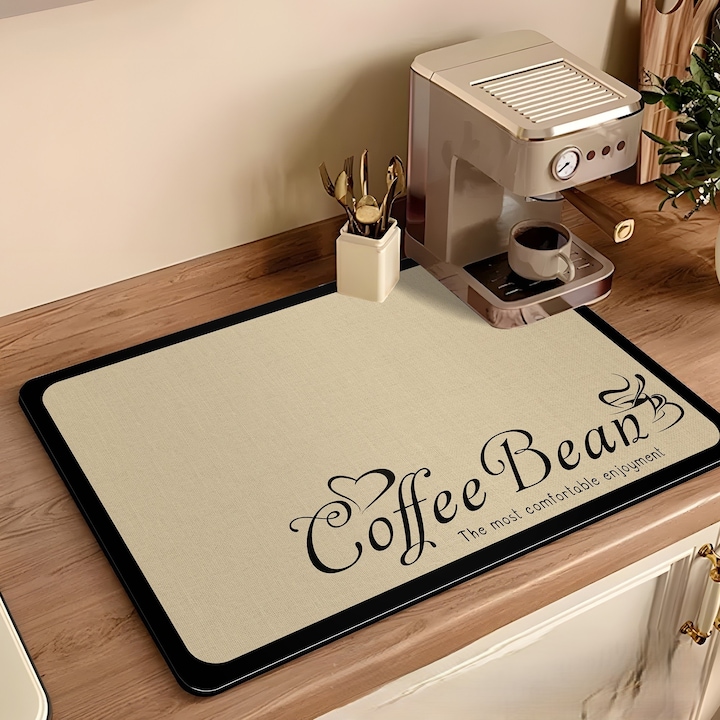 Премиум подложка за кафеварка с щампа от кафе – Модерен дизайн, 40x50 см, Неплъзгаща се, Светло кремава
