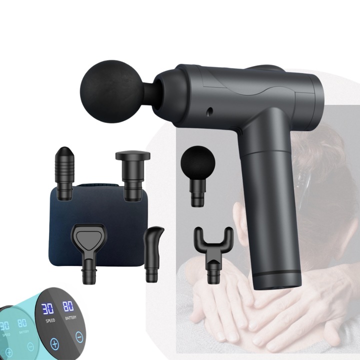 Масажен Пистолет за Дълбокотъканен Масаж, 2000mAh Батерия, До 8 Часа Работа, Облекчение при Болка и Възстановяване на Мускули