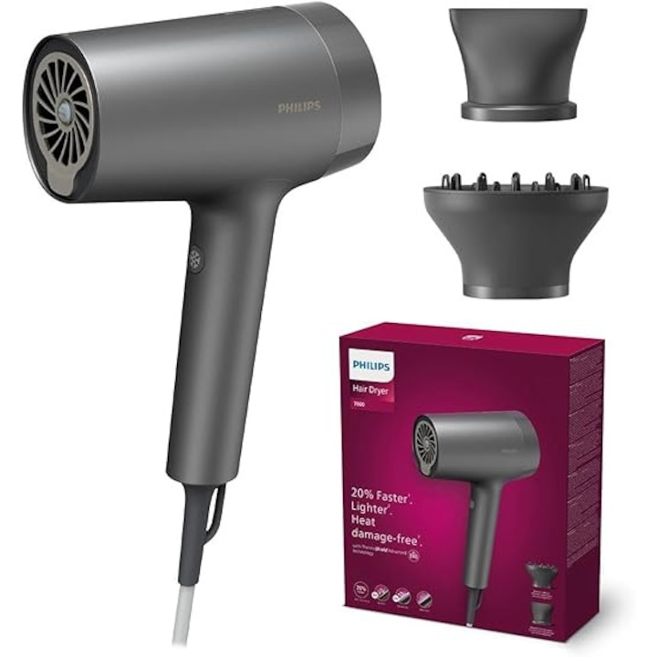 Сешоар, Philips серия 7000, 1800 W, технология ThermoShield, накрайник и дифузер
