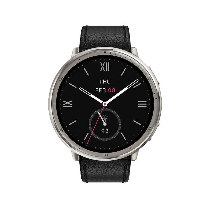 Amazfit Active 2 okosóra, 1.32" AMOLED kijelző, Bluetooth 5.2, NFC, fekete bőrszíj