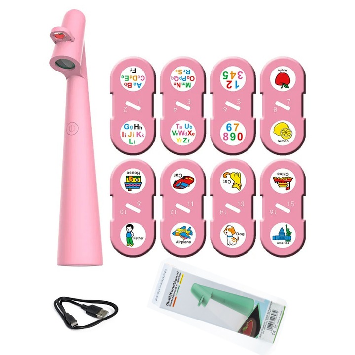 Proiector de desen, fara marca, roz, 1 x 1.5v aaa, functie de proiector cu iluminare din spate LED, dezvolta creativitatea, preda prin joaca, setul include 6 sabloane interschimbabile, materiale de inalta calitate, sigur pentru copii, constructie solida