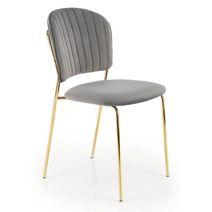 Scaun tapizat W158, gri, picioare aurii, 85x47x56cm