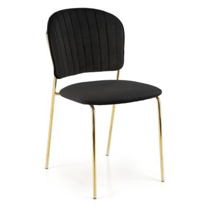 Scaun tapizat W158, negru, picioare aurii, 85x47x56cm