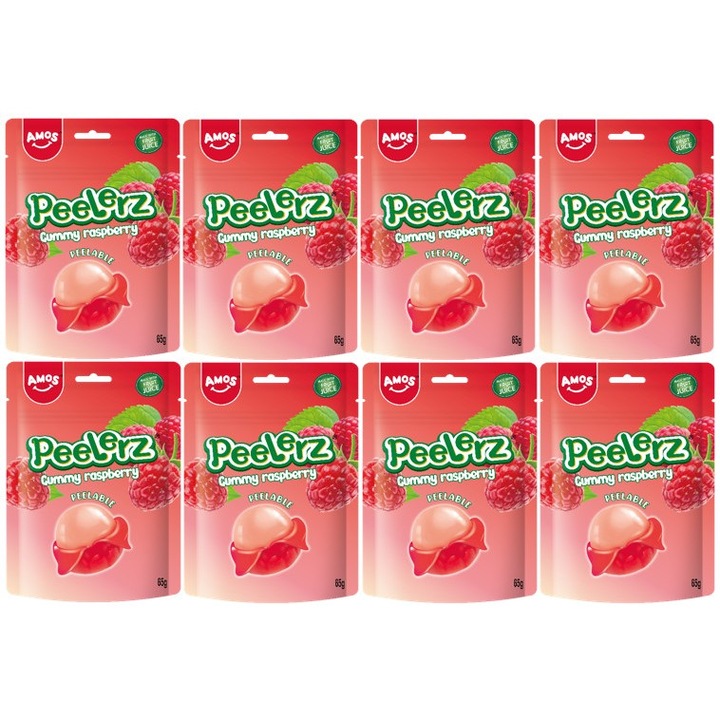 Желирани Бонбони AMOS, Peelerz Raspberry, 8 x 65 g