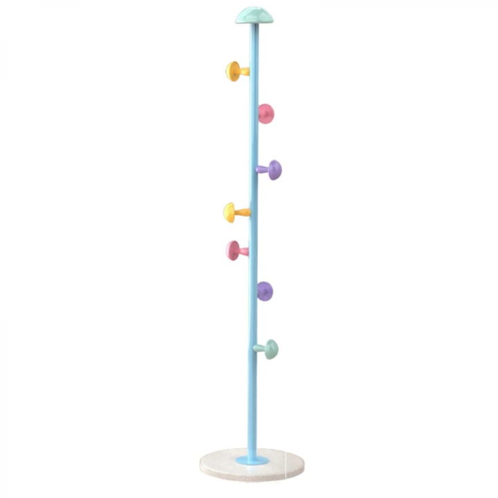 Ruhaakasztó, 7 gomba alakú akasztó, szénacél, 167 x 30 cm, kék