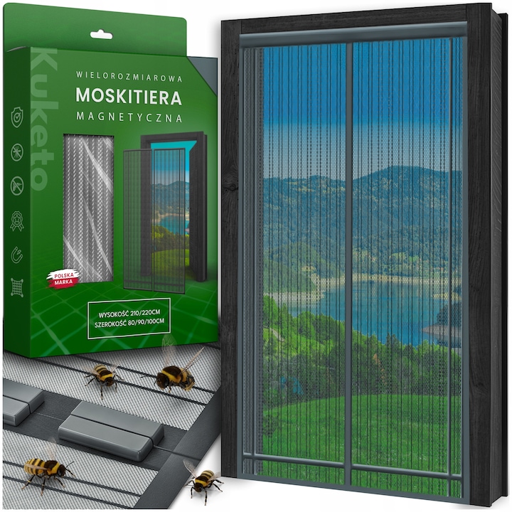 Комплект мрежи за врати Kuketo, UV5 синтетична мрежа, Автоматично затваряне с магнити, Силни магнити, Лесно залепващо се велкро закопчаване, Магнитни, 30 броя, 80 x 210 см, 90 x 210 см, 100 x 210 см, 80 x 220 см, 90 x 220 см, 100 x 220 см, Сива