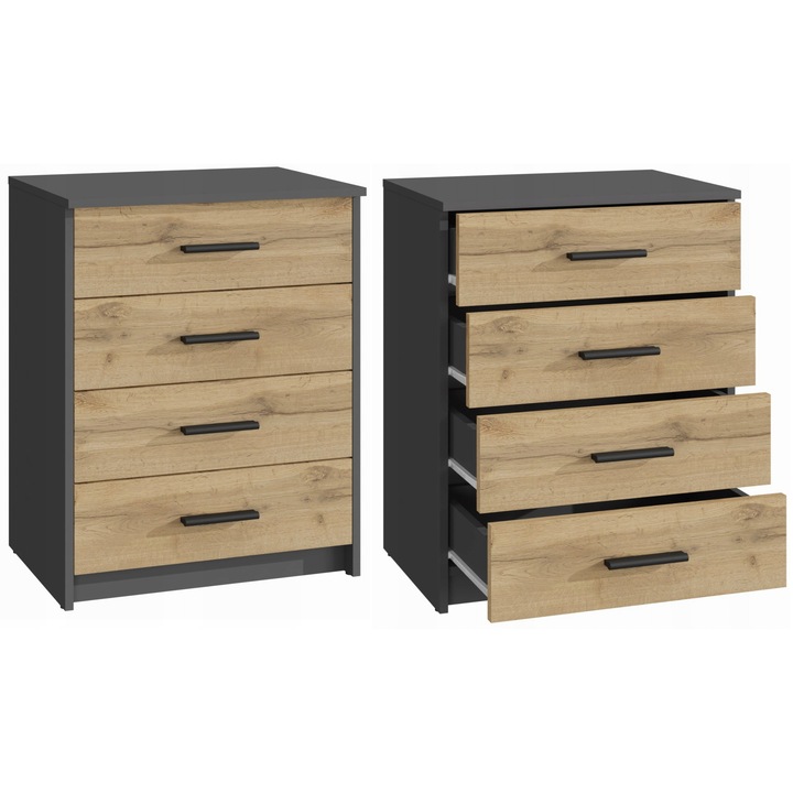 Comoda BODO 60cm, 4 sertare, antracit-wotan, 75x60x35cm