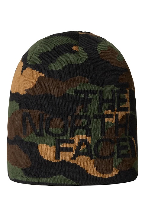 The North Face, Caciula reversibila cu broderie logo, Verde/Negru/Maro, 53-60 CM