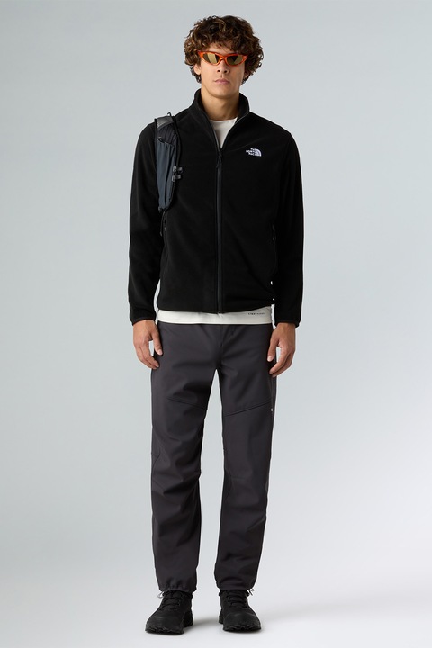The North Face, Hanorac din material fleece cu fermoar si buzunare pentru trekking Glacier, Negru