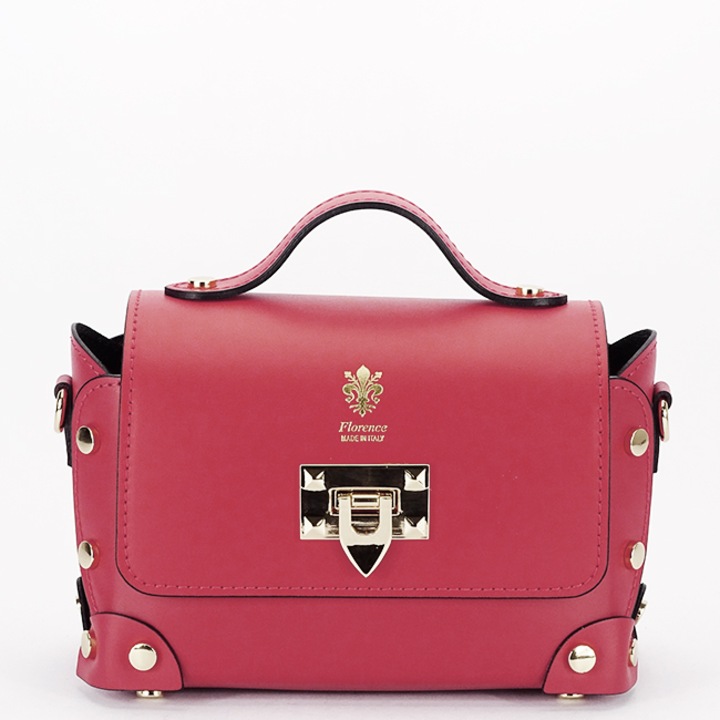 Geanta din piele naturala 1616 131, Rosu, 15x21x10