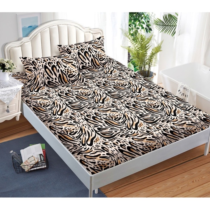 Плик за легло и калъфки за възглавници, с ластик, 3 части, Животински принт, Фине, 2 души, Многоцветен, 180x200см, Многоцветен