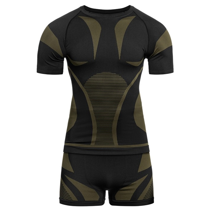 Set lenjerie termica Mil-Tec, tricou scurt si pantaloni boxer, nylon/poliester/elastan, negru