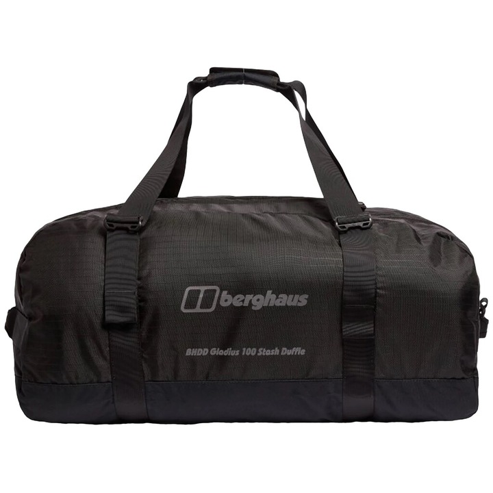 Berghaus Gladius 100 Stash Duffel 100l-es utazótáska, nejlon, fekete, kompressziós pántokkal, könnyen hordozható