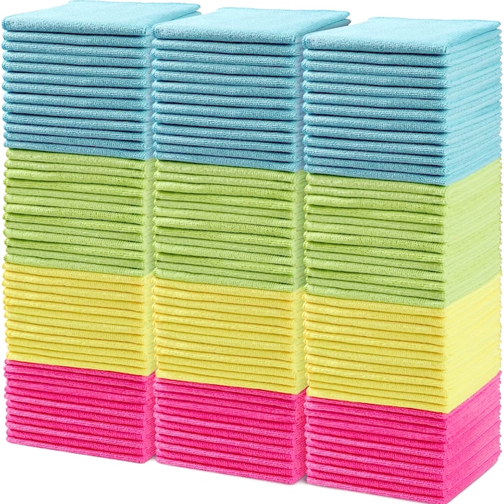 Комплект от 150 микрофибърни почистващи кърпи, почистващи кърпи в 4 различни цвята, 30x40 см (зелено/синьо/жълто/розово) BEKZ®