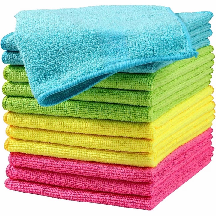 Комплект от 12 микрофибърни почистващи кърпи, почистващи кърпи в 4 различни цвята, 30x40 см (зелено/синьо/жълто/розово) BEKZ®
