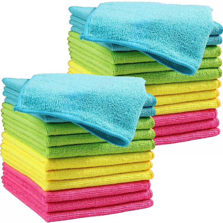 Комплект от 24 микрофибърни почистващи кърпи, почистващи кърпи в 4 различни цвята, 30x40 см (зелено/синьо/жълто/розово) BEKZ®