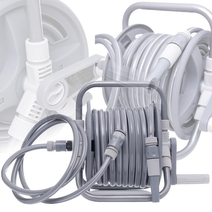 Държач за градински маркуч, Kraft&Dele, KD2079, 20+2 м, лека алуминиева конструкция, устойчива на корозия, 1/2" 3-слоен UV устойчив PVC маркуч, за поливане на градина и тревни площи, конектори включени, зелено-черен