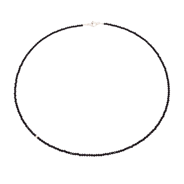 Colier din pietre semipretioase spinel negru, sfere fatetate de 2 mm si argint, 40 cm