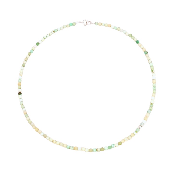 Colier din pietre semipretioase crisopraz verde laptos si argint, 40 cm