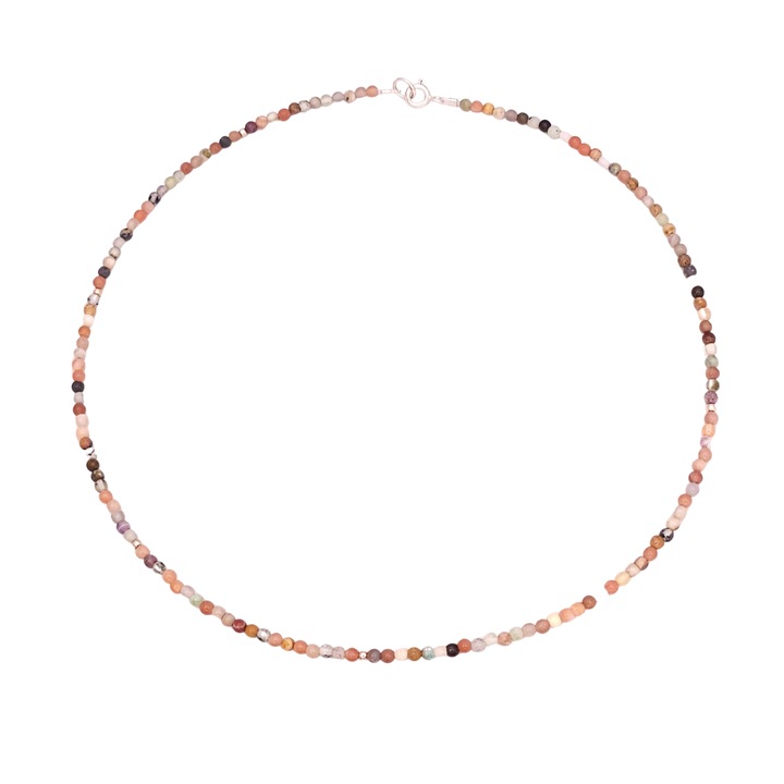 Colier din pietre semipretioase agat indian si argint, 40 cm