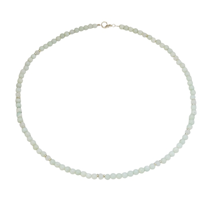 Colier din pietre semipretioase acvamarin, cristale de cuart si argint, 41 cm