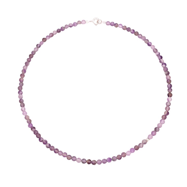 Colier din pietre semipretioase ametist sfere fatetate 4 mm si argint, 40 cm
