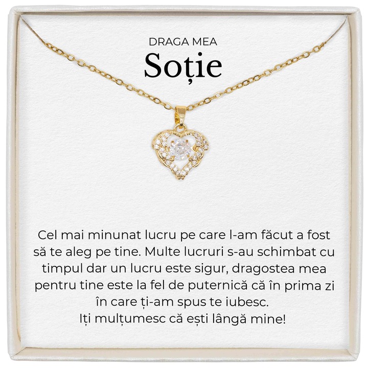 Colier The Jewel Heart, placat cu aur 14K, zirconiu, lungime 39+5cm