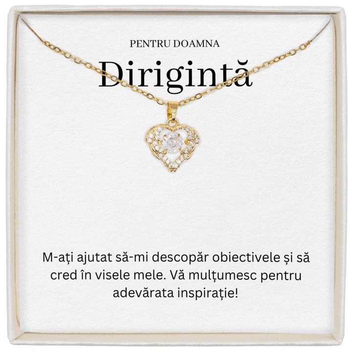 Colier The Jewel Heart, placat cu aur 14K, zirconiu, 39+5cm