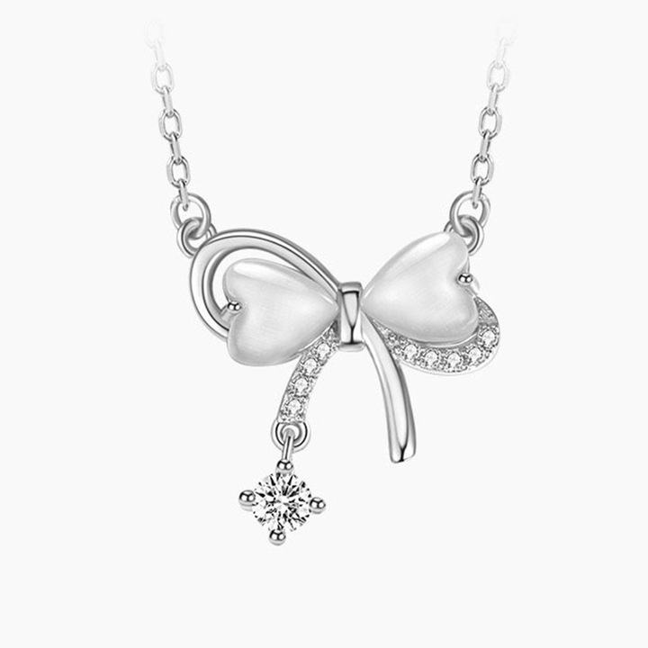 Lant dama, pandantiv delicat, model fundita tip papion cu cristale de sticla, tematica fancy lady, reglabil, argintiu, EFAYN