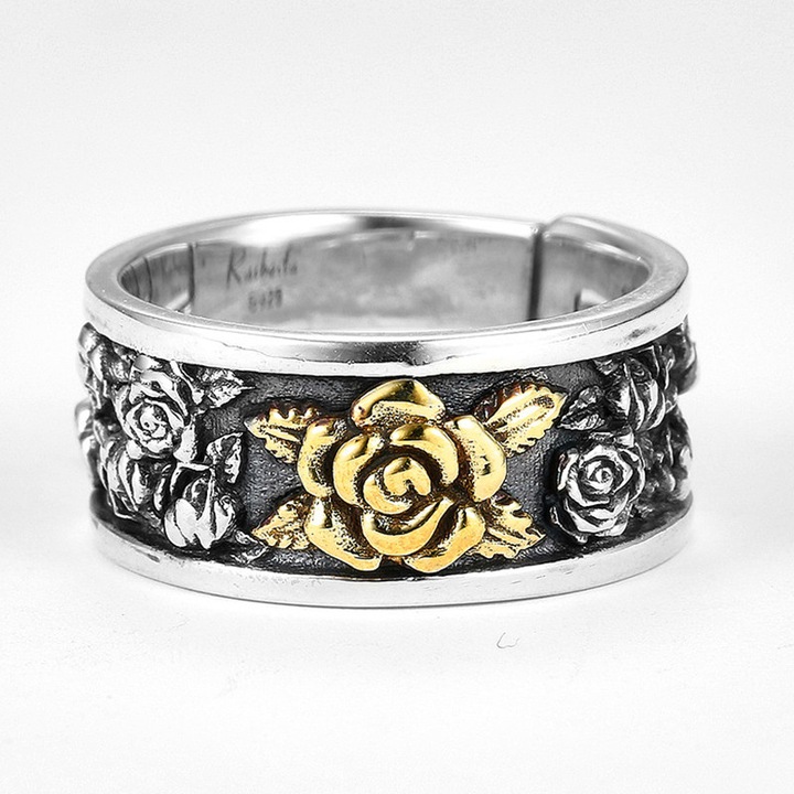 Inel dama, model delicat de primavara cu flori, tematica I love flowers, reglabil, auriu, EFAYN