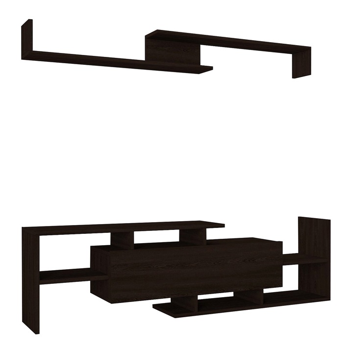 Set dulap TV cu raft de perete, en.casa, Liksefte, 153, 5 x 27, 5 x 42 cm, pal, negru