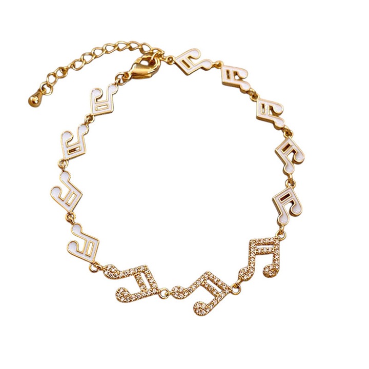 Bratara dama, model cu pandantive multiple tip cheia sol, tematica I love music, reglabila, aurie, EFAYN