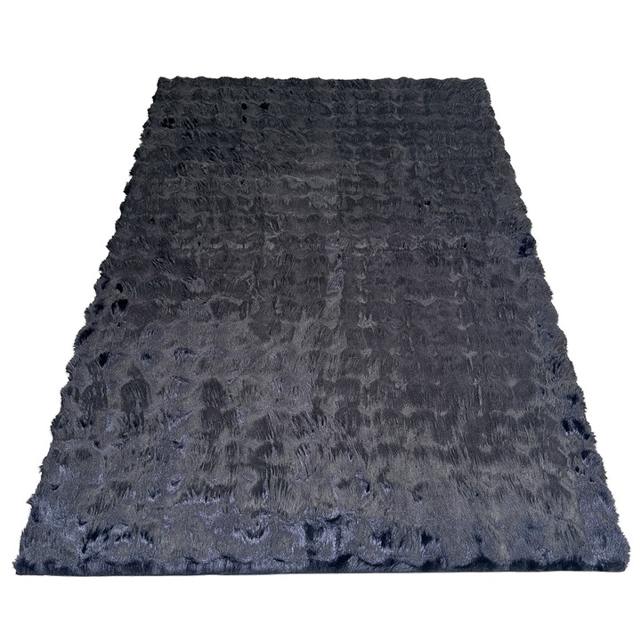 Covor pufos imitatie blana de iepure 3D Negru CFF142