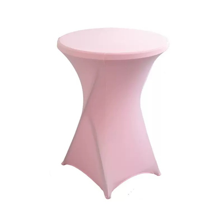 Husă masă cocktail, Nevermore, elastică, rotundă, roz, 80cm diametru x 110cm înălțime