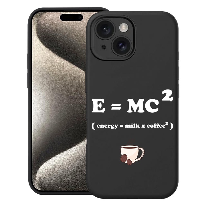 Силиконов калъф BestCase за Apple iPhone 15 Plus, Energy = Coffee X Milk, SLIM 1.2MM, Microfiber interior, Premium Soft Liquid Silicon, Black, 1690164 PB 1856