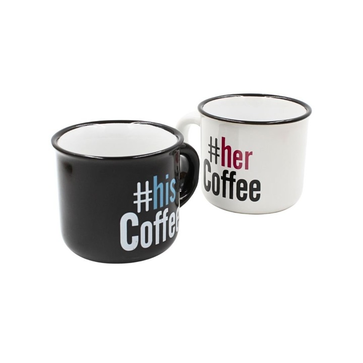 Комплект от 2 чаши за еспресо, Nekupto - "#неговоКафе и #нейнотоКафе", 2 x 80 мл