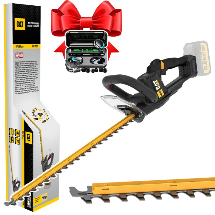 Masina de tuns gard viu electrica, CAT DG220B, 18V, 61cm, fara perii, 25mm, negru/galben