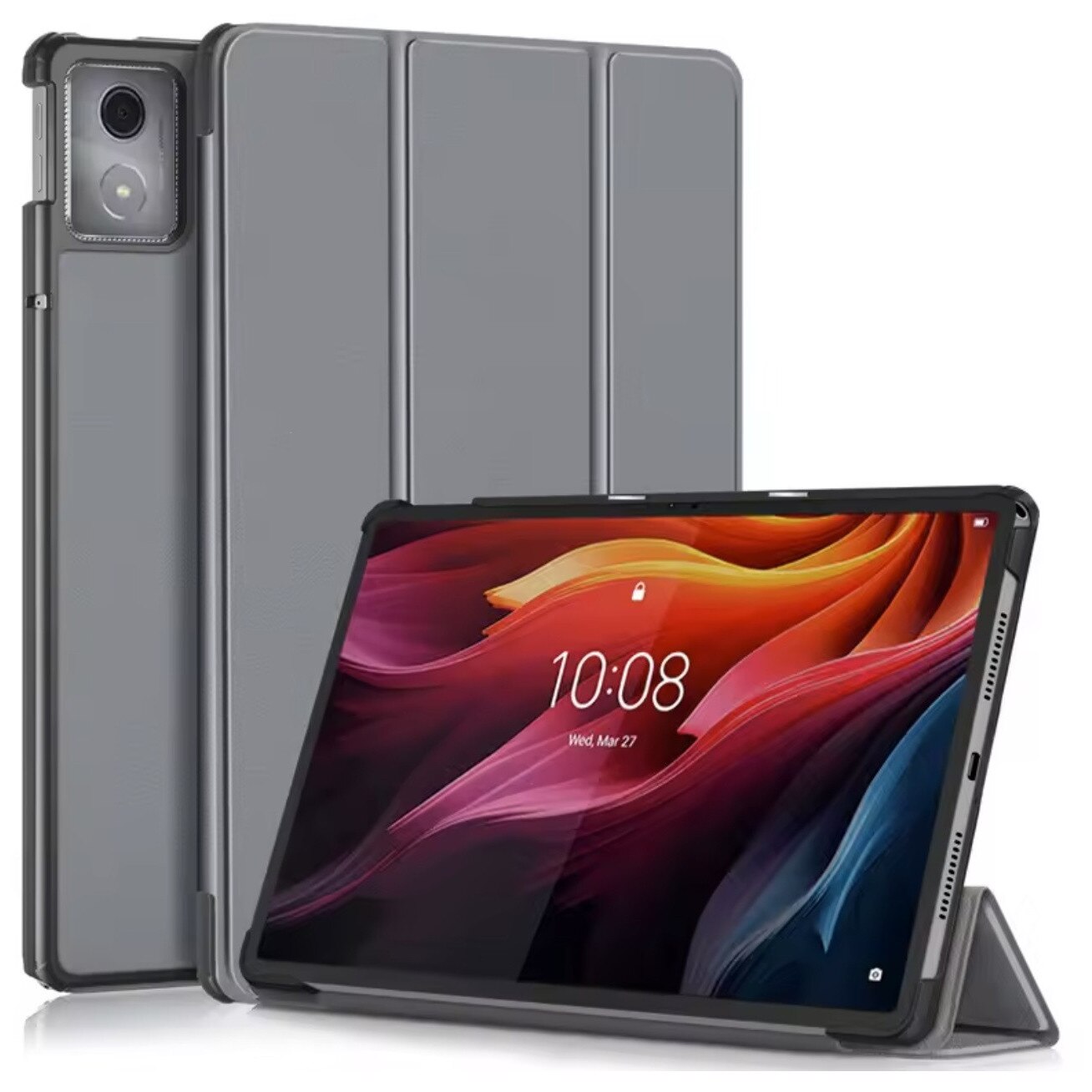Husa flip, Lenovo, Tab K11 Plus, 11.45'', functie stand, inchidere magnetica, material: piele ecologica + TPU, culoare: gri, protectie impotriva zgarieturilor, potrivire perfecta, functie de activare/dezactivare