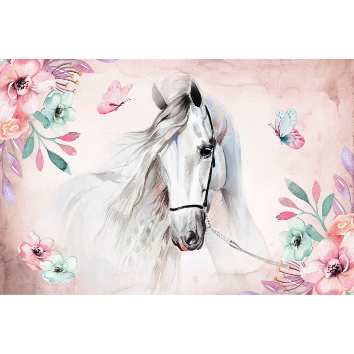 Husa magnetica pentru calorifere, Naklejkomania, pastel, cal si flori, 60x100cm