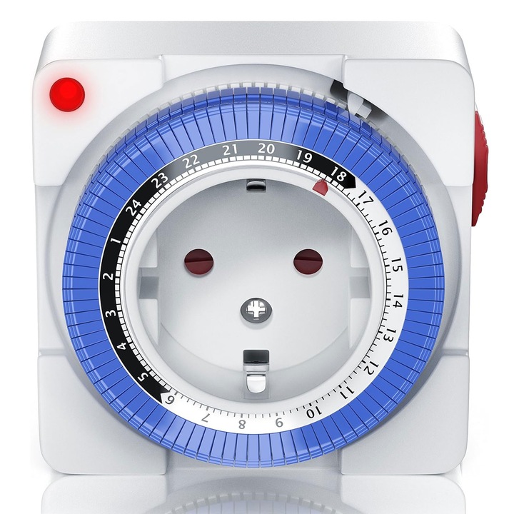 Priza programabilă mecanic RASK, temporizator 24h/15min, 3680W, Alb