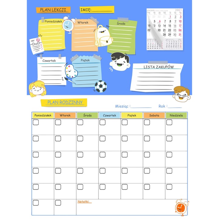 Planer magnetic XXL, Naklejkomania, 40x60cm, organizare eficienta, montaj simplu