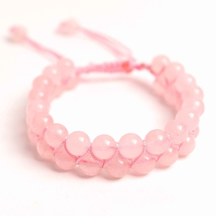 Bratara Dubla Reglabila din Cuart Roz 8mm - Iubire si Armonie