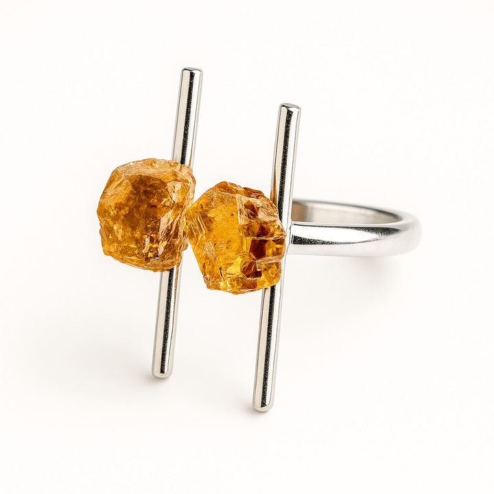 Talismanul succesului - Inel cu citrin brut, piatra prosperitatii