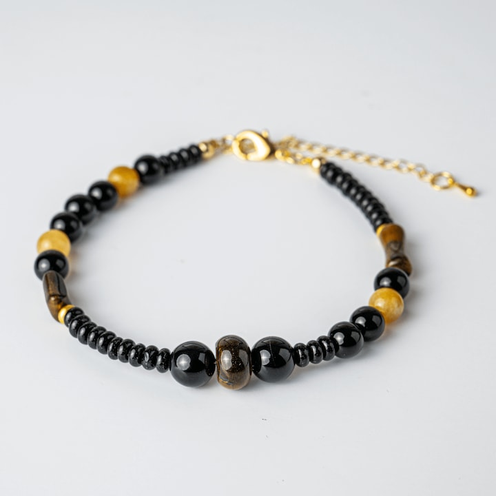 Scut Energetic - Bratara cu Agat Negru, Obsidian si Ochi de Tigru