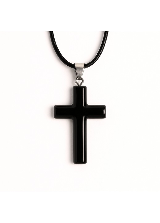 Colier cu Obsidian Natural in forma de cruce - Protectie Energetica si Echilibru