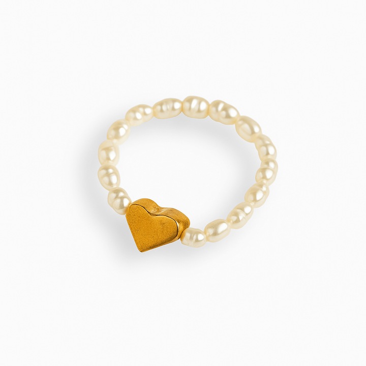 Inel cu perle naturale si inimioara aurie – Cadoul perfect din inima
