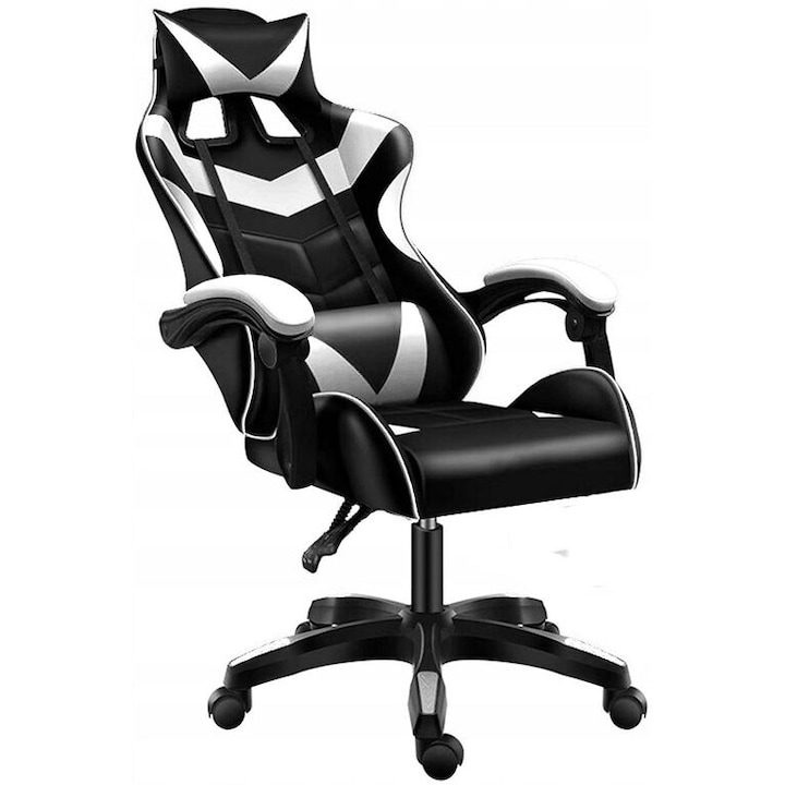 Геймърски стол, CERLO, въртящ се с масаж, черен