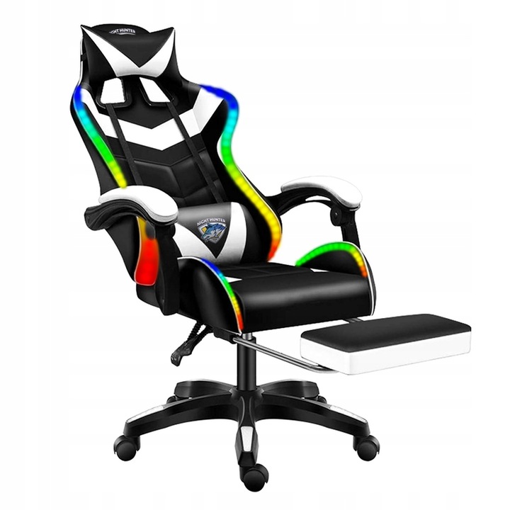 Геймърски стол CERLO с LED, масаж, въртящ се, черен, 113-123x45x50см